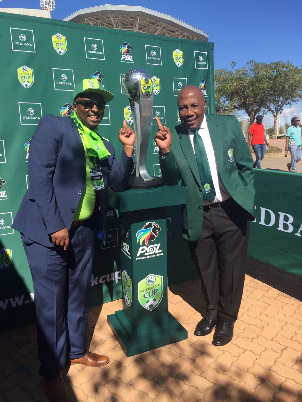 Shaaaaaaakes (Nedbank Ke Yona Coach) & Our Director with the Nedbank Cup Trophy